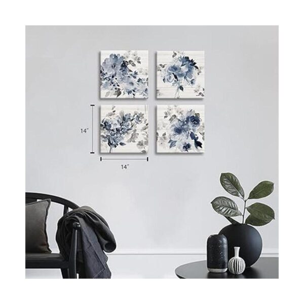 Decoración de baño azul Arte de pared de flores de