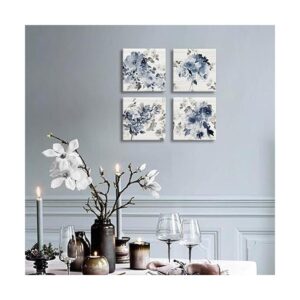 Decoración de baño azul Arte de pared de flores de