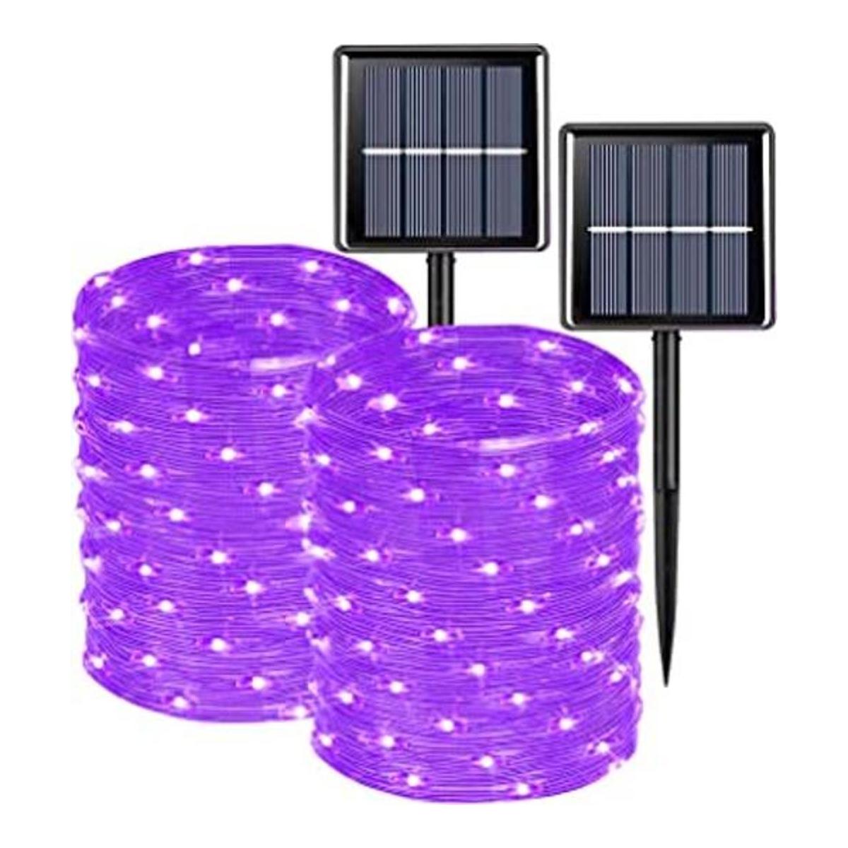 QITONG Guirnalda de luces solares moradas impermeables