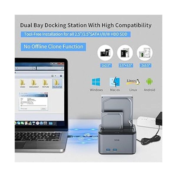 Base de disco duro SSK USB 3.0 a SATA IIIIII de doble_5