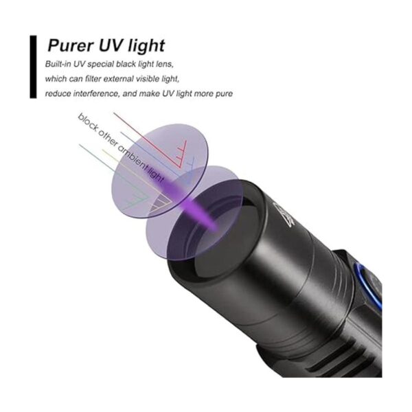 Linterna UV recargable de 365 nm luz ultravioleta_2