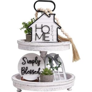 Houmury Set of 8 Farmhouse Tiered Tray Decor with 1_1