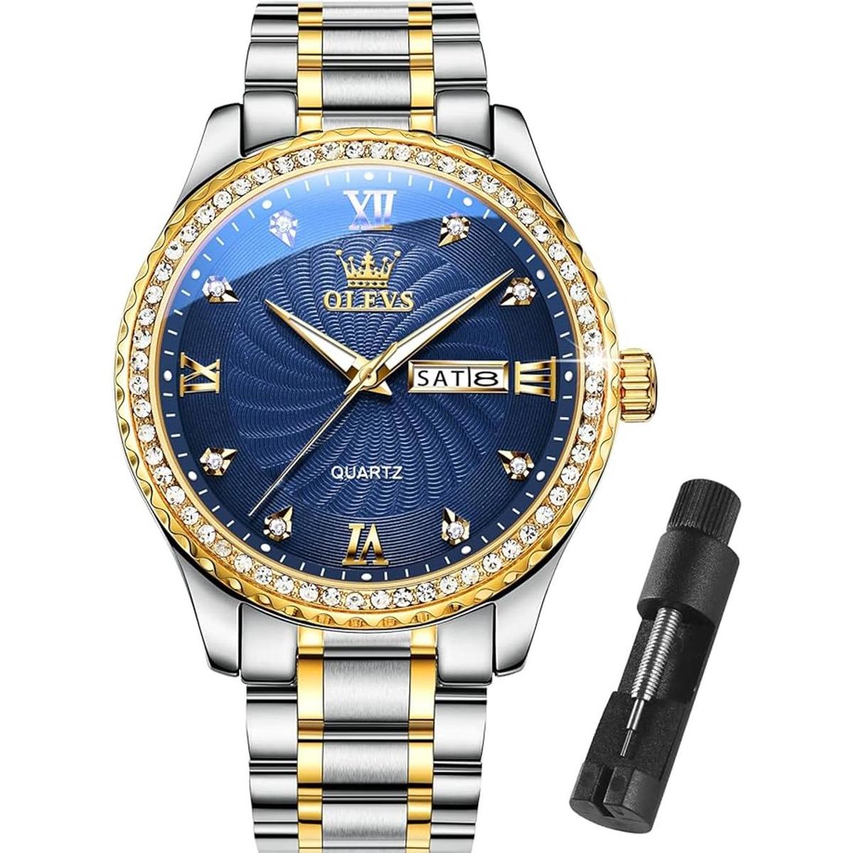 Mens Luxury Stainless Steel Watches Big Face Gold Men