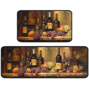 3D Wine Kitchen Rugs Decor 2 Pieces Set Wine Kitchen Mat