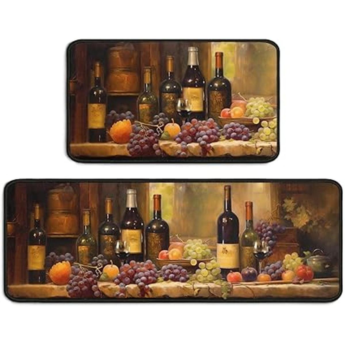 3D Wine Kitchen Rugs Decor 2 Pieces Set Wine Kitchen Mat