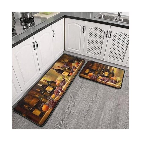 3D Wine Kitchen Rugs Decor 2 Pieces Set Wine Kitchen Mat