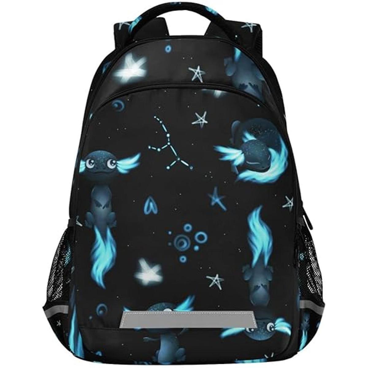 Glaphy Axolotls Mochila negra con estrellas para niños y