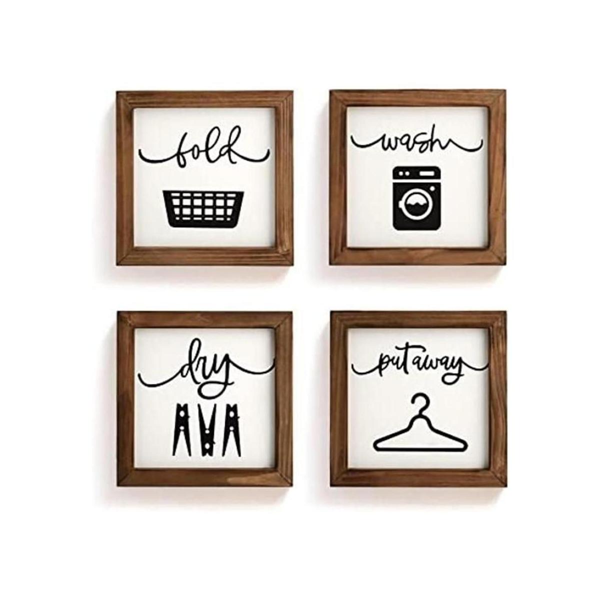 Juego de 4 letreros de decoración de lavandería para
