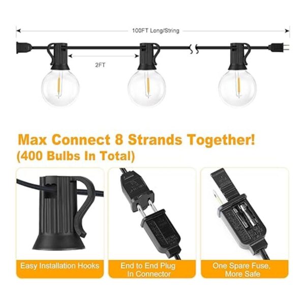 Cadena de luces LED G40 de 200 pies 100 x 2 para