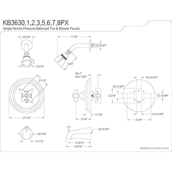 Kingston Brass KB3631PX Grifo para bañera y ducha con_2