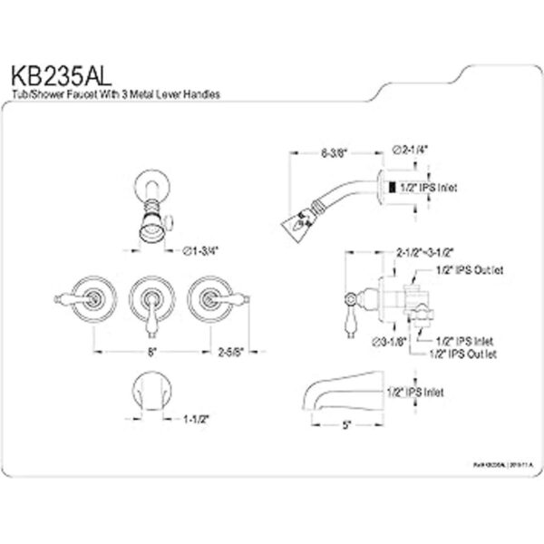 Kingston Brass KB235AL Grifo para bañera y ducha con_3