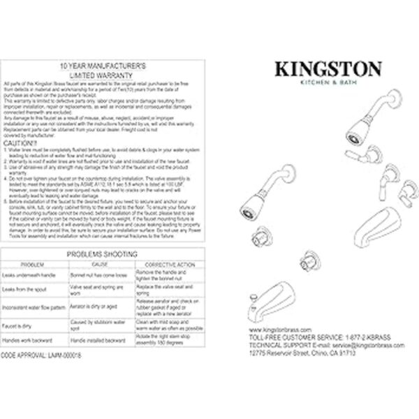 Kingston KB231AX Llaves de agua para tina y regadera con_2