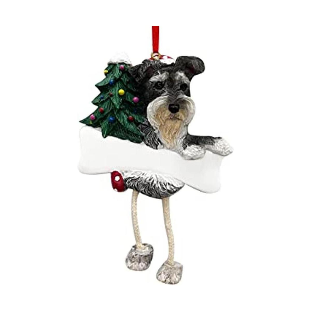 Schnauzer Ornamento gris y blanco con patas colgantes