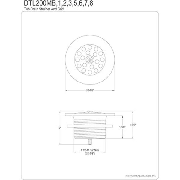 Kingston Brass DTL202 Filtro de drenaje para bañera y_2