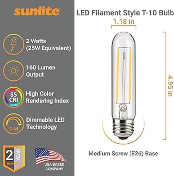 Sunlite 80610 Bombilla tubular de filamento LED T10 de 2