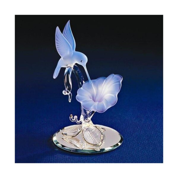 Glass Baron Figura de cristal de colibrí y flor azul_2
