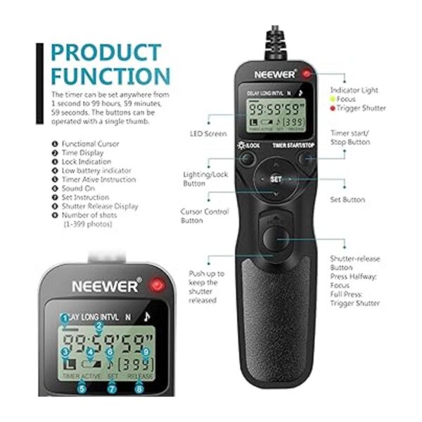 Neewer Disparador remoto con temporizador digital para_3