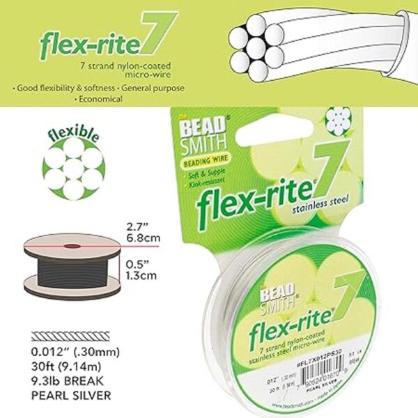 Pearl Silver Flex Rite Alambre de cuerda para cuentas de