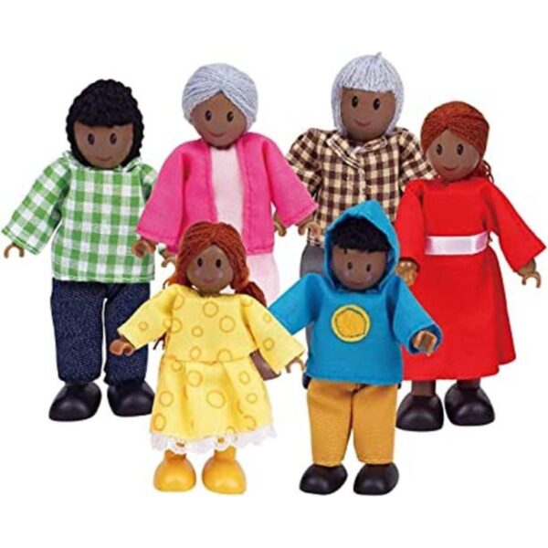 Hape familia afroamericana muñecas de mandera miembros de_1