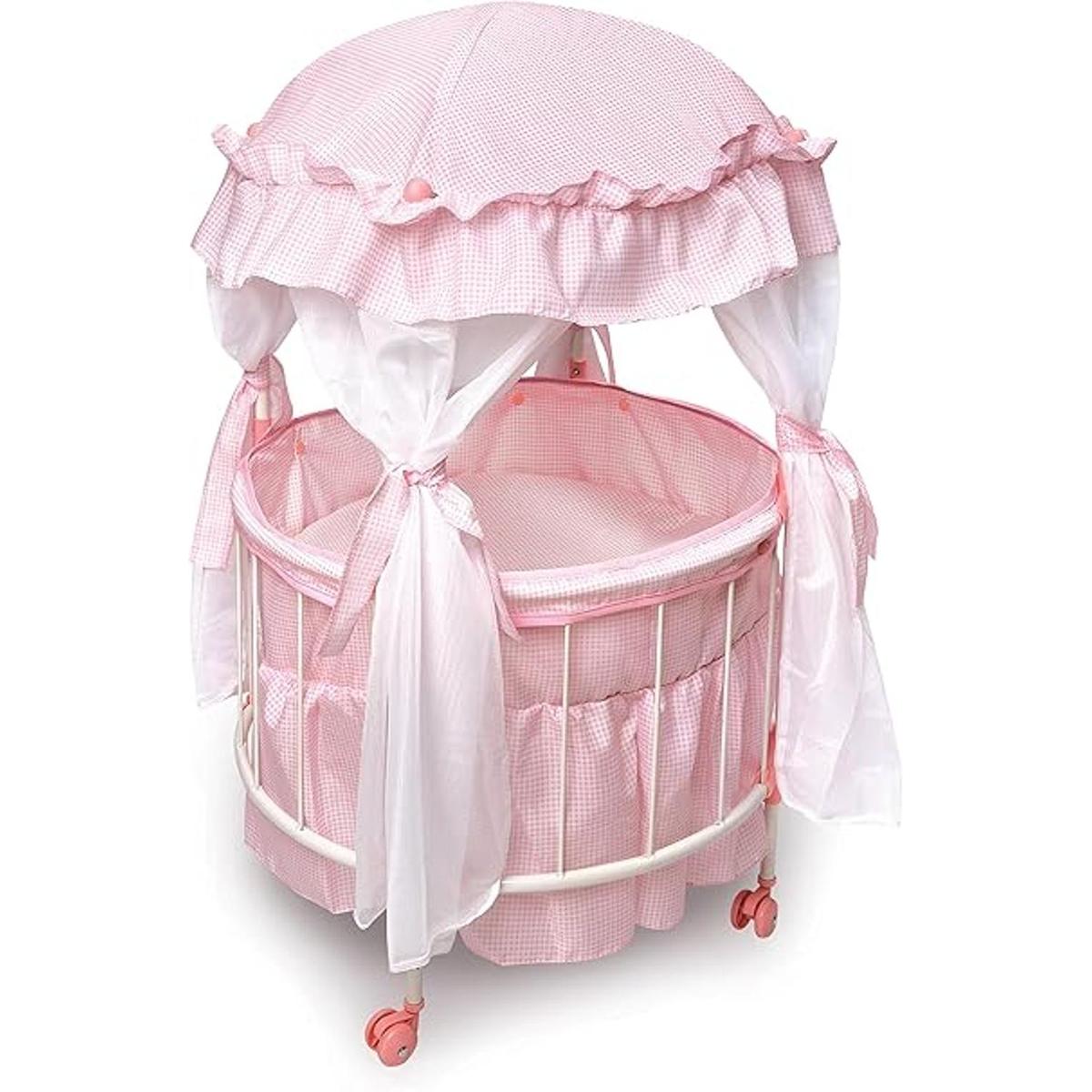 Cuna para muñecas redonda con toldo y lecho Badger Basket