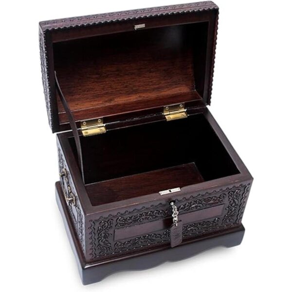 NOVICA Joyero colonial de madera y cuero marrón tesoro_2