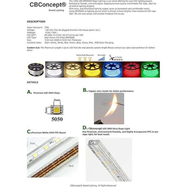 CBConcept UL Listed 65 FeetSuper Bright 18000 Lumen