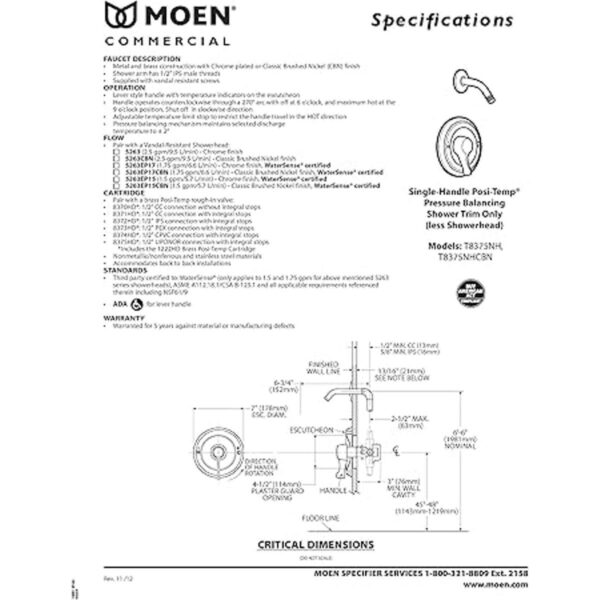Llave de regadera Moen T8375NH_3