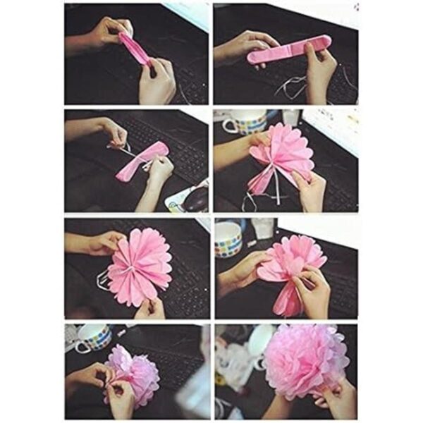 Pompones de papel de seda en forma de flor para