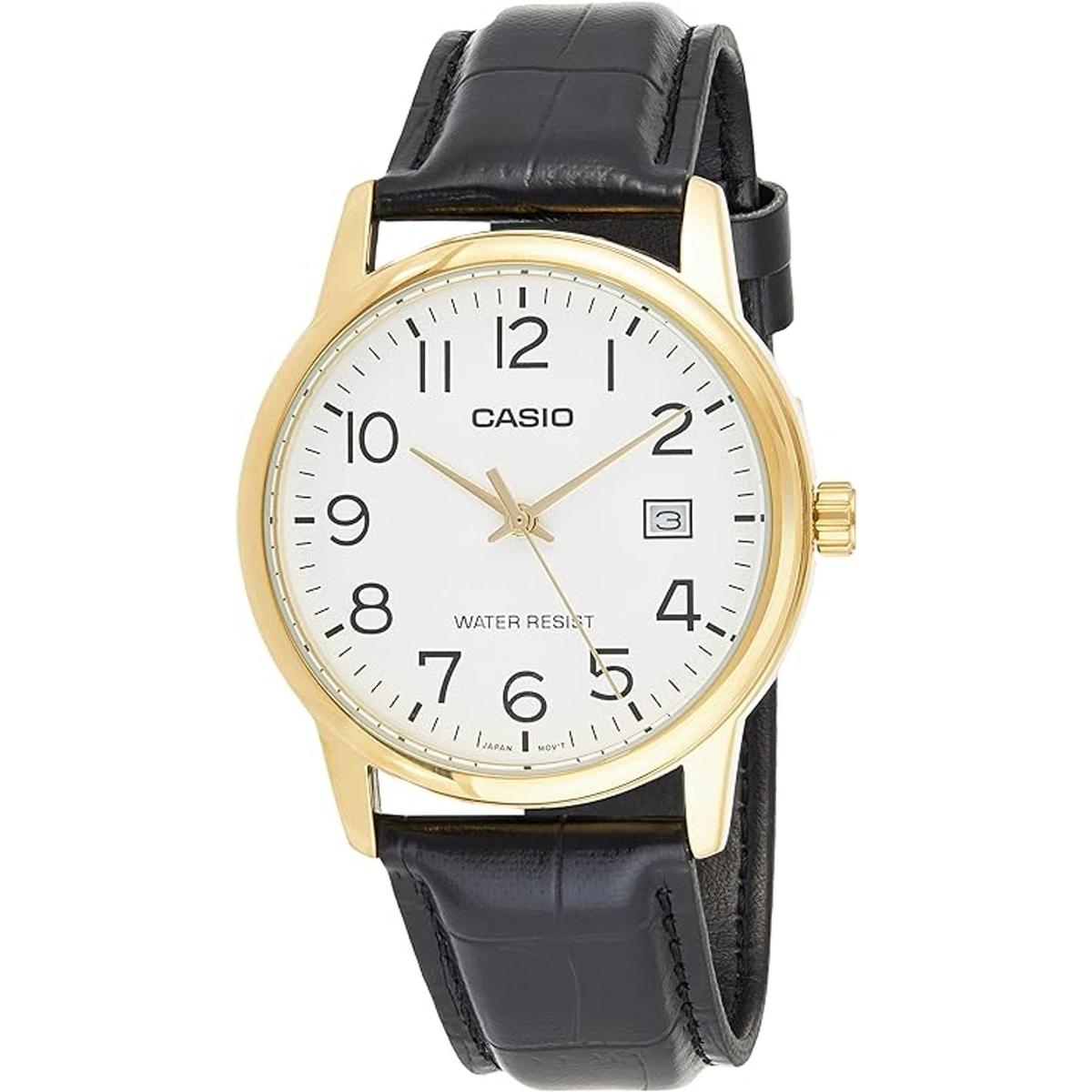 MTPV002GL7B2 Reloj de cuarzo japonés de cuero dorado