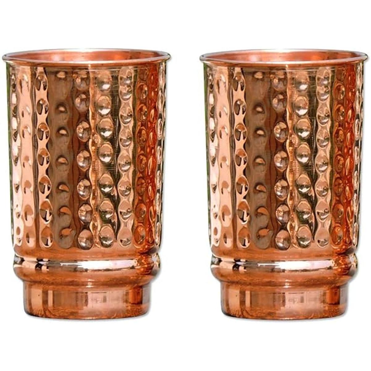 Juego de 2 vasos de cobre puro martillados sin forro sin