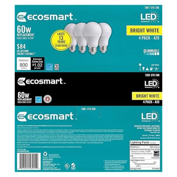 EcoSmart Bombilla LED regulable 60 W equivalente a