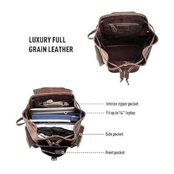 Polare Mochila vintage de cuero de grano completo para