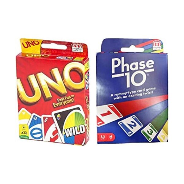 Juego de cartas Mattel Phase 10 con juego de cartas UNO_1