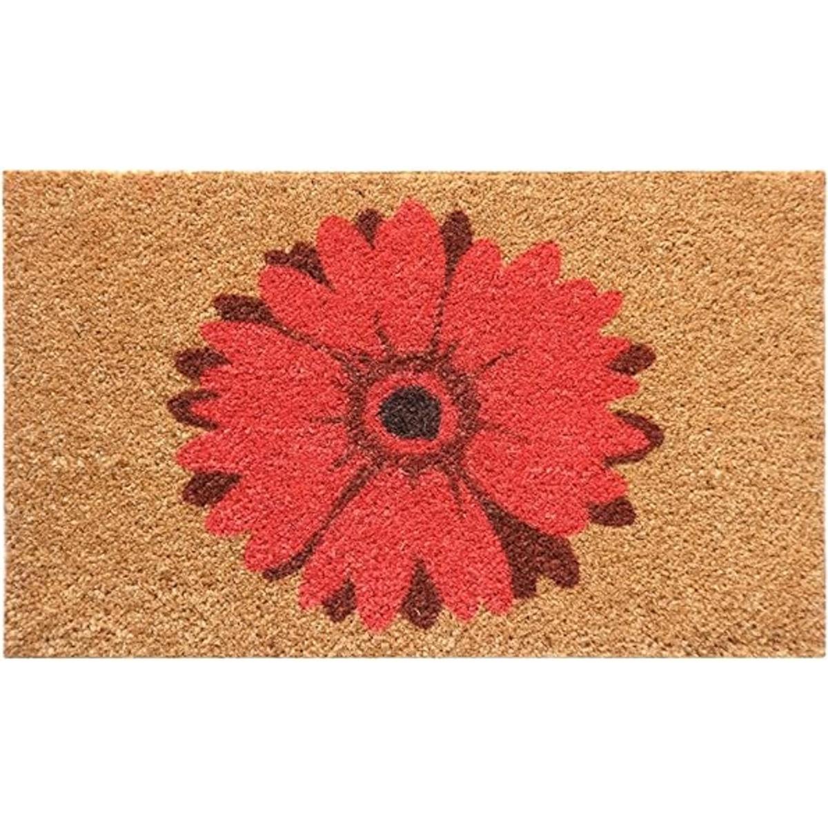 RubberCal Felpudo para puerta diseño de margaritas rojas