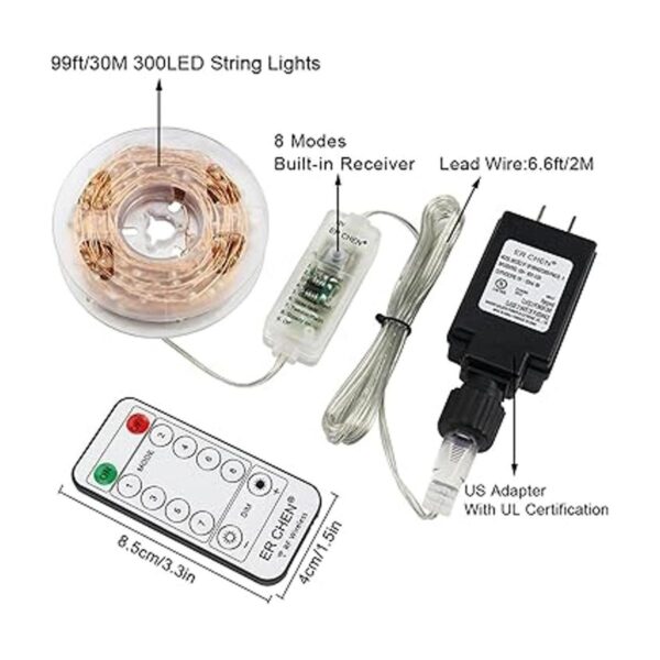 ER CHEN Cadena de luces LED de 99 pies 300 luces LED