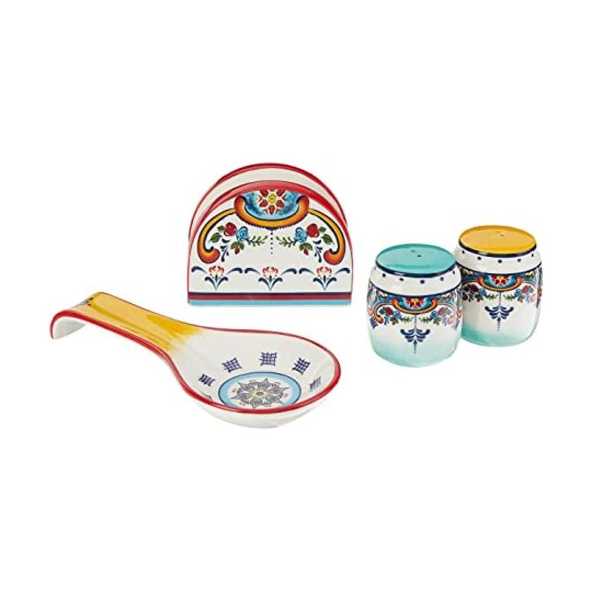 Euro Ceramica juego de accesorios 4 piezas Floral
