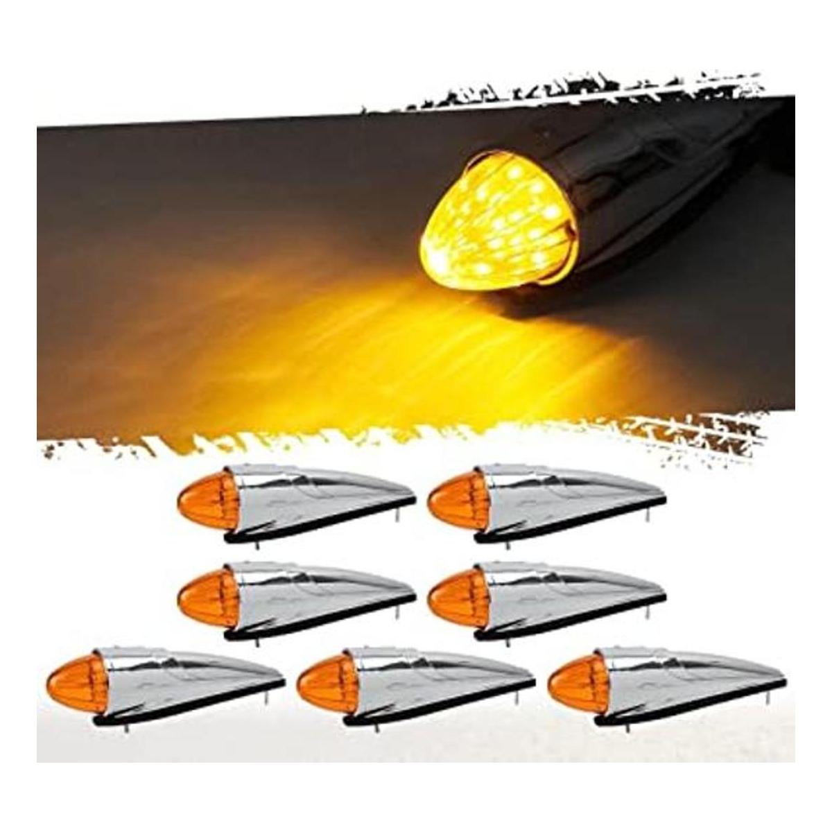 Partsam 7 luces LED de torpedo de cabina cromadas y ámbar
