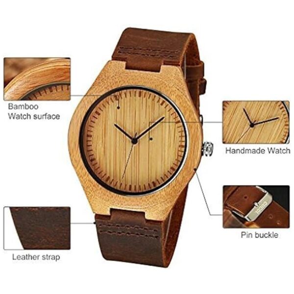 CUCOL Reloj de madera para hombre con correa de cuero de_3