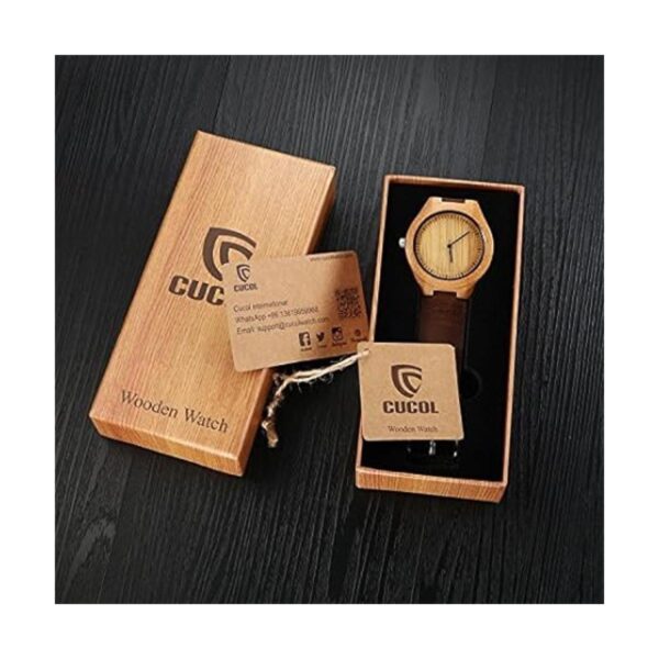 CUCOL Reloj de madera para hombre con correa de cuero de_2