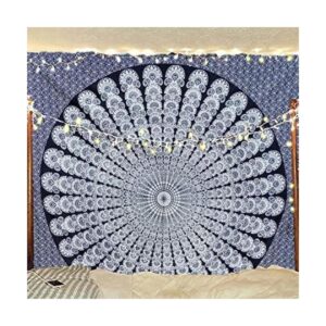 Tapiz hippie indio bohemio psicodélico dorado azul pavo_1