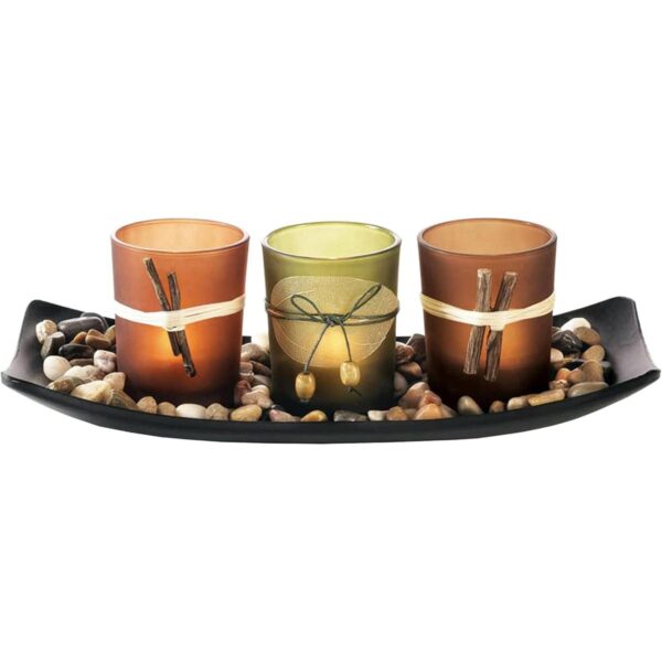 Natural Candlescape juego de 3 soportes de vela charola y_1