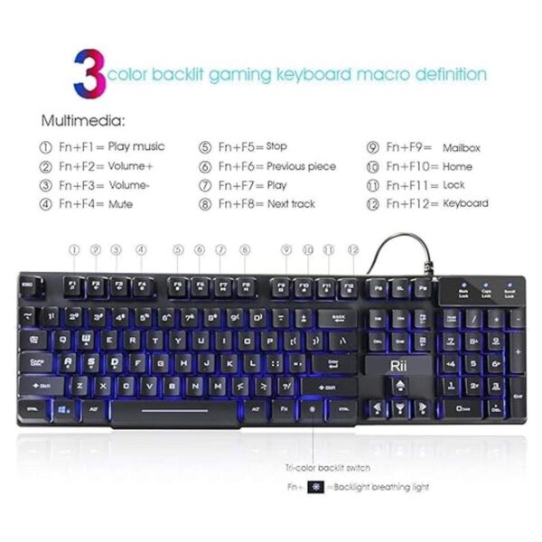 Rii RK100 teclado con retroiluminación LED de 3 colores