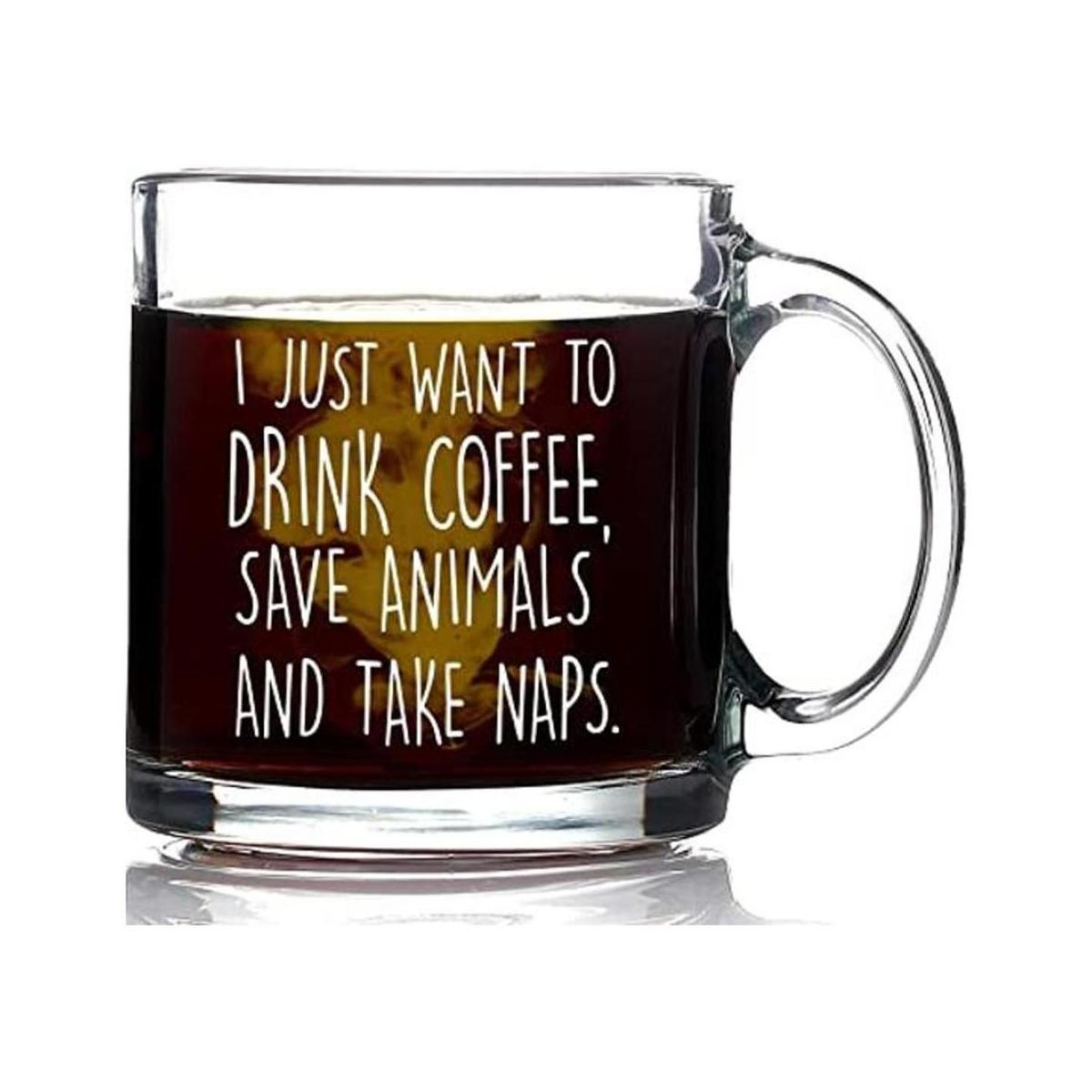 Taza de café divertida con texto en inglés I Just Want to