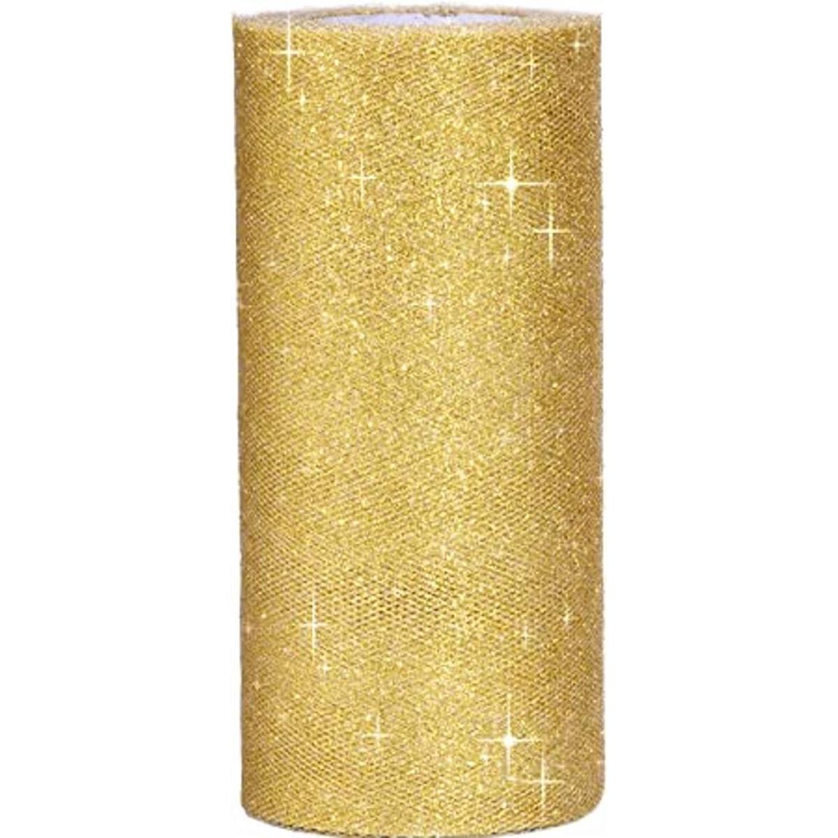 Outus Rollo de cinta de tul dorado de 6 pulgadas rollo de