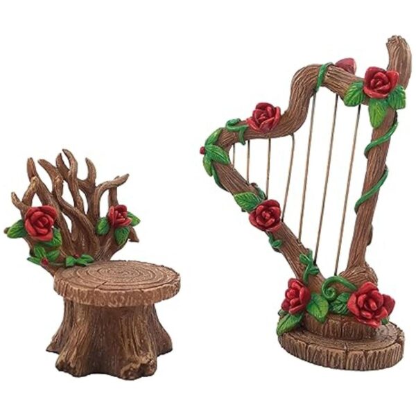GlitZGlam Juego de arpa y silla para jardín de hadas en