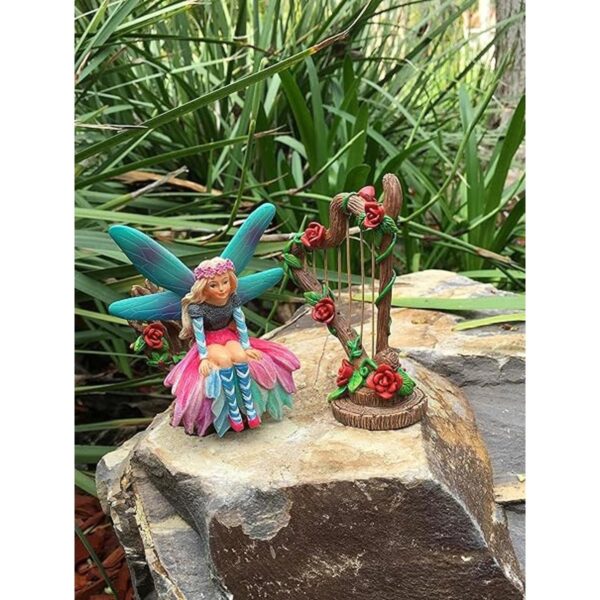 GlitZGlam Juego de arpa y silla para jardín de hadas en