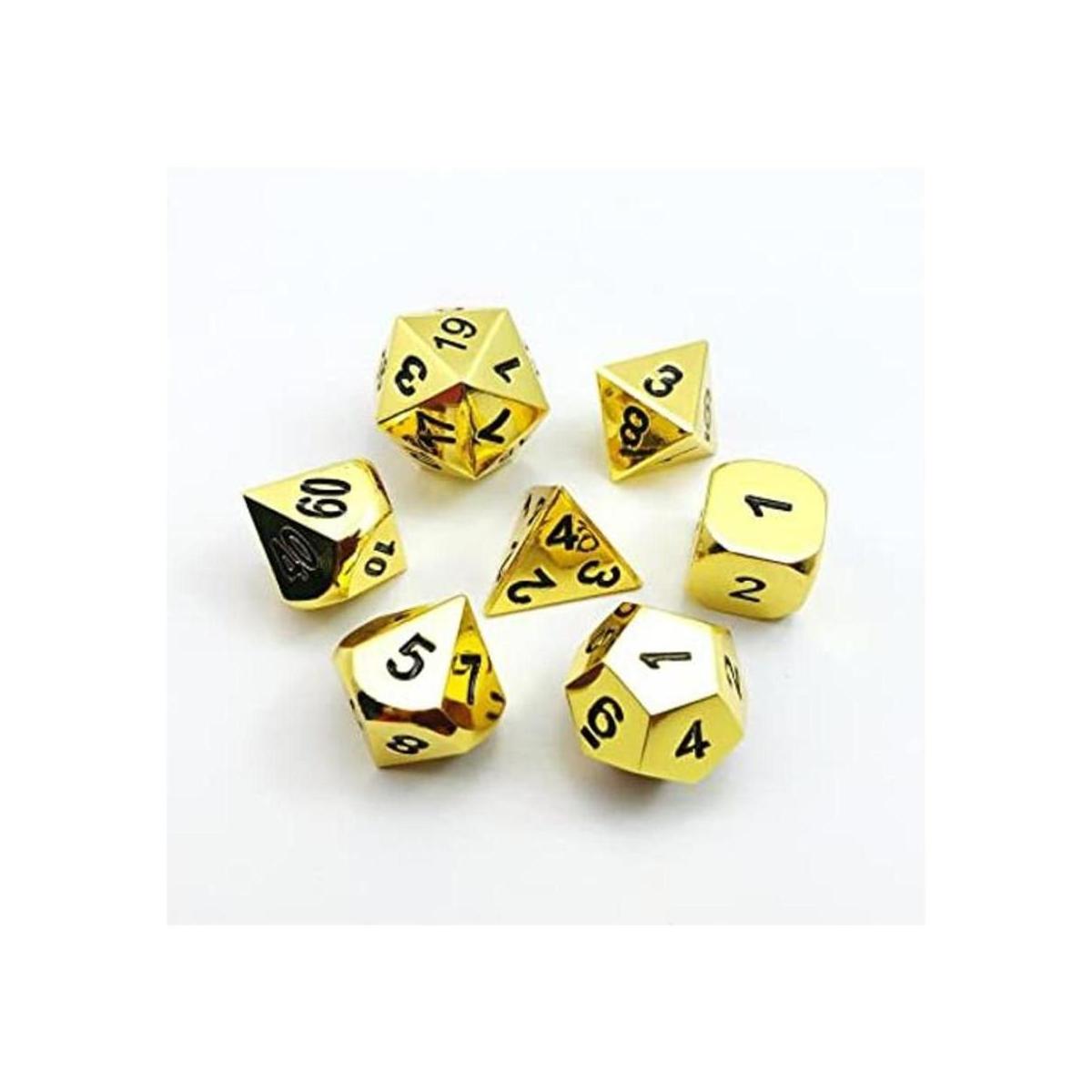Juego de 7 dados poliédricos dorados de metal de lujo