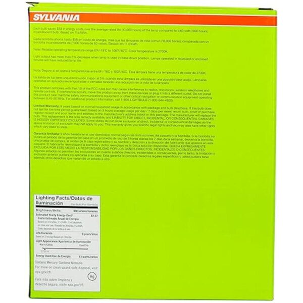 Sylvania Bombilla en espiral CFL T2 de 13 W equivalente a_3