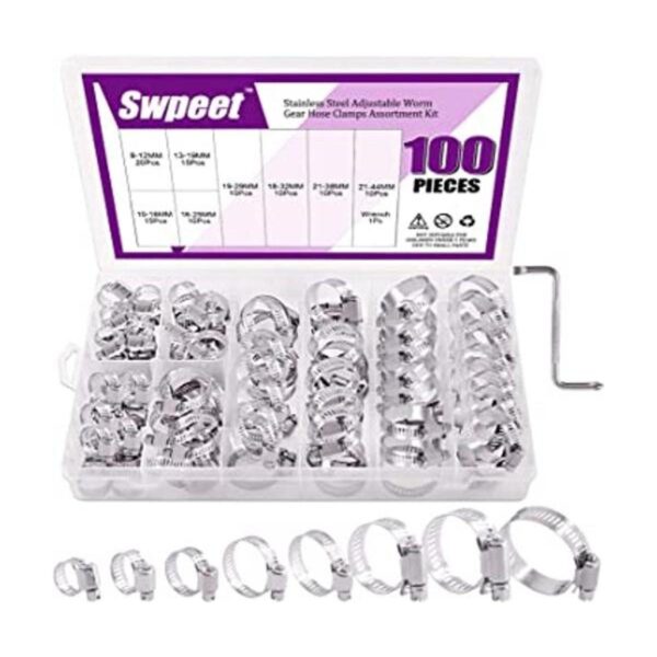 Swpeet Juego de 100 abrazaderas de manguera de 8 a 1.732
