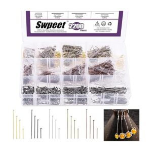 Swpeet Juego de 2200 pines de cabeza plana de 20 tamaños y